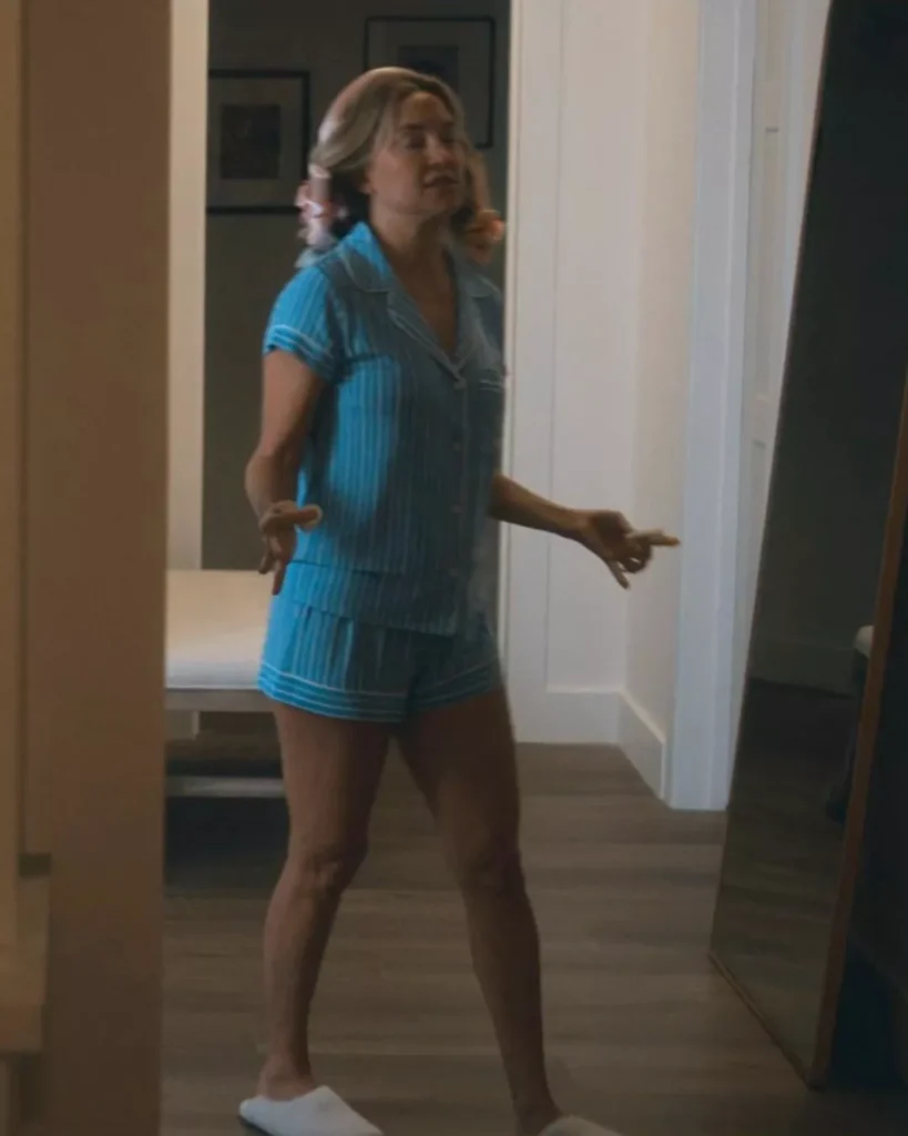 Isla's Blue Striped Pajamas on Running Point S02E03