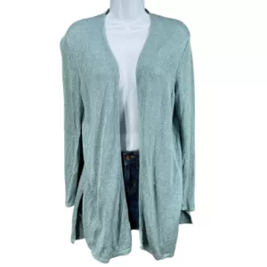 J Jill Sweater Blue Green Linen Blend Open Library Cardigan