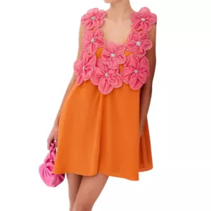 La Vie Style House 3D Jewel Floral Mini Swing Dress