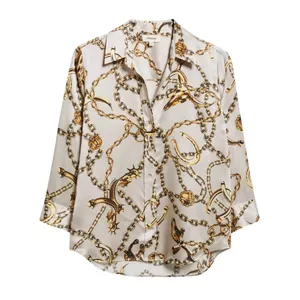 L'AGENCE Dani Chain Print Silk Button-Up Shirt