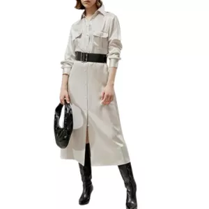 LilySilk Mulberry Silk Trench-Style Midi Shirt Dress