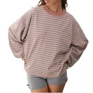 Lioness bloom long sleeve crew neck boxy t-shirt in pink stripes