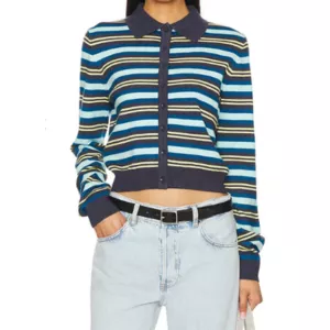 Lioness Blue Striped Collared Awakening Cardigan