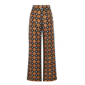 Lisou Tabby Metallic Diamond Jacquard Trousers In Gold
