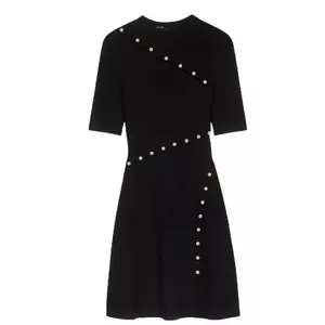 Maje Black Ribbed Knit Button Embellished Mini Dress