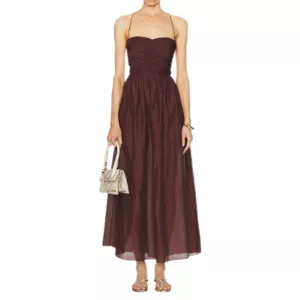 Matteau Gathered Lace Up Dress in burgundy