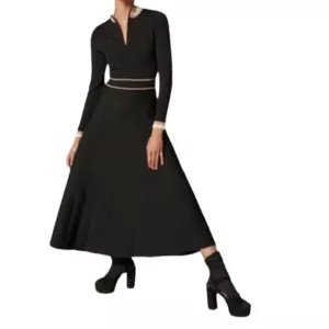 ME+EM black knit dress with cream and rose gold stripe details