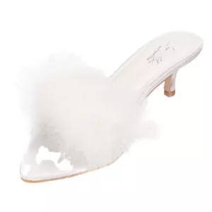 Memoi Women's Mona Marabou Hard Sole Slender Heel Slipper