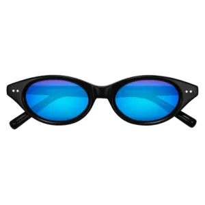 Mitri Black Medium Geek-Chic Oval Mirrored Sunglasses