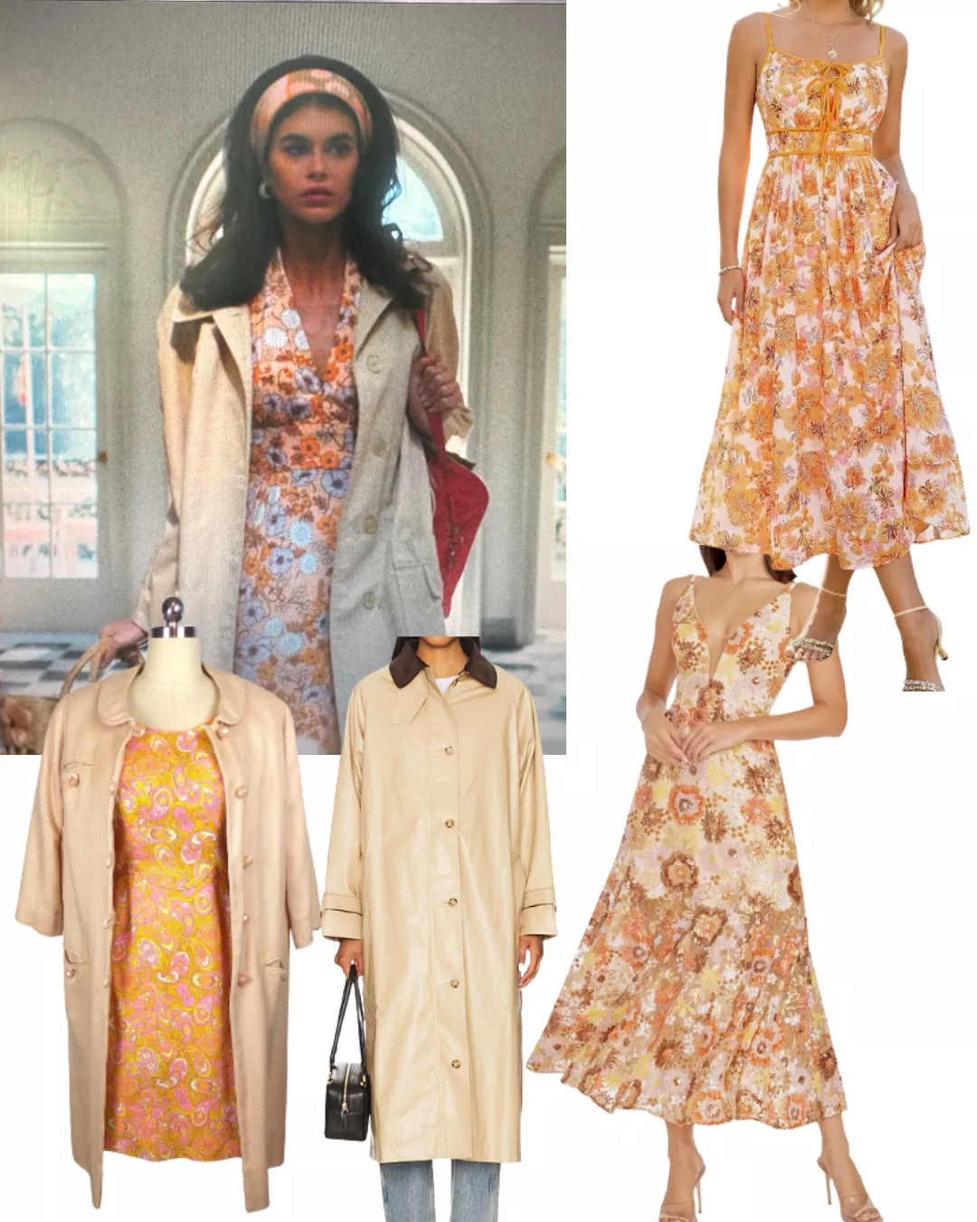 Mitzi's Floral Dress and Tan Coat