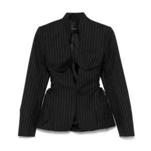 Mugler Black Pinstripe Sculpted Blazer