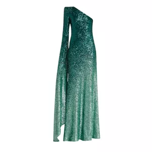 Naeem Khan Ombre Sequined One-Shoulder Cascading Sleeve Gown