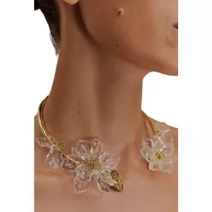 Naomi Acrylic Flower Necklace in Gold by Meshki