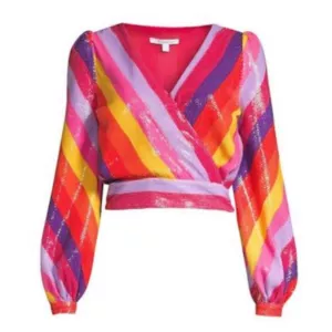 Olivia rubin Kendall Wrap Front Rainbow Stripe Top