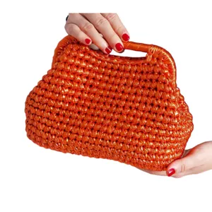 Orange Metallic Crochet Clutch Bag