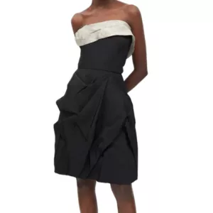 Oscar de la Renta Black Silk Gathered Dress