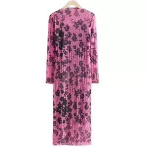 & Other Stories polyester mesh floral print midi dress in pink