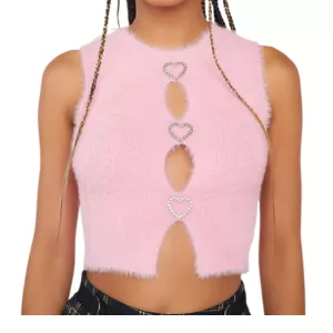 Pretty Garbage Jewel Trim Peekaboo Knit Top