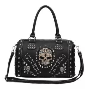 Punk Gothic Skull Carry Purse Boston Duffel Bag Women Shoulder Bag Wallet Set