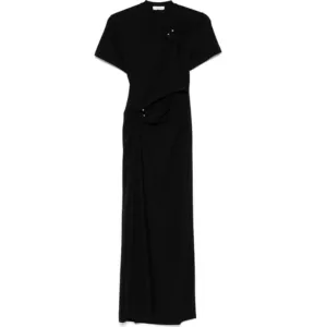 Rabanne long piercing dress in black cotton jersey