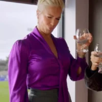 Rebecca's Purple Bow-Neck Silk Button-Down Blouse