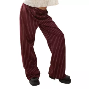Reclaimed Vintage wide leg pants in burgundy pinstripe