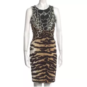 Roberto Cavalli dress tiger print stretchy fitted sleeveless