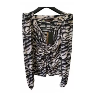 Roberto Cavalli Printed Ruched Long Sleeve Top
