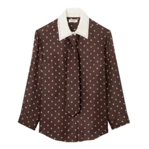 Sandro Brown Silk Printed Tie-Detail Shirt