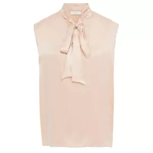 Sandro Hash Pussy-Bow Silk-Satin blouse in peach
