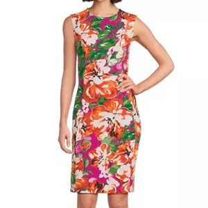 Scuba Crepe Floral Print Sleeveless Sheath Dress