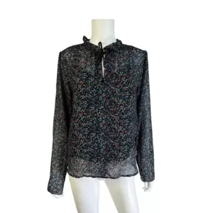 See by Chloe Top Floral Print Tie Neck Sheer Blouse
