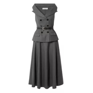 Self-Portrait grey wool tailored midi dress