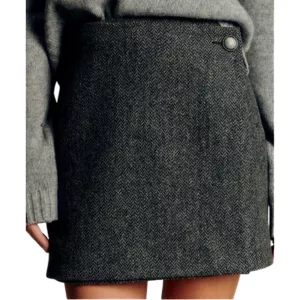 Sezane Laure Skirt in Grey Herringbone