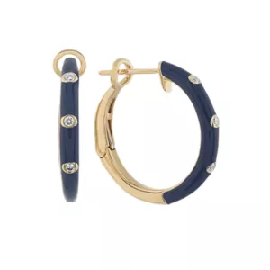 Shane Co. Navy Enamel Diamond Hoop Earrings