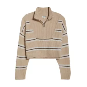 STAUD Hampton Crop Half Zip Cashmere Sweater