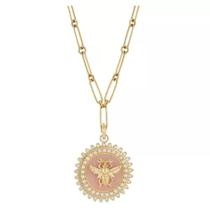 Storrow Jewelry 14K Gold Pink Opal Minnie Bee & Grover Necklace