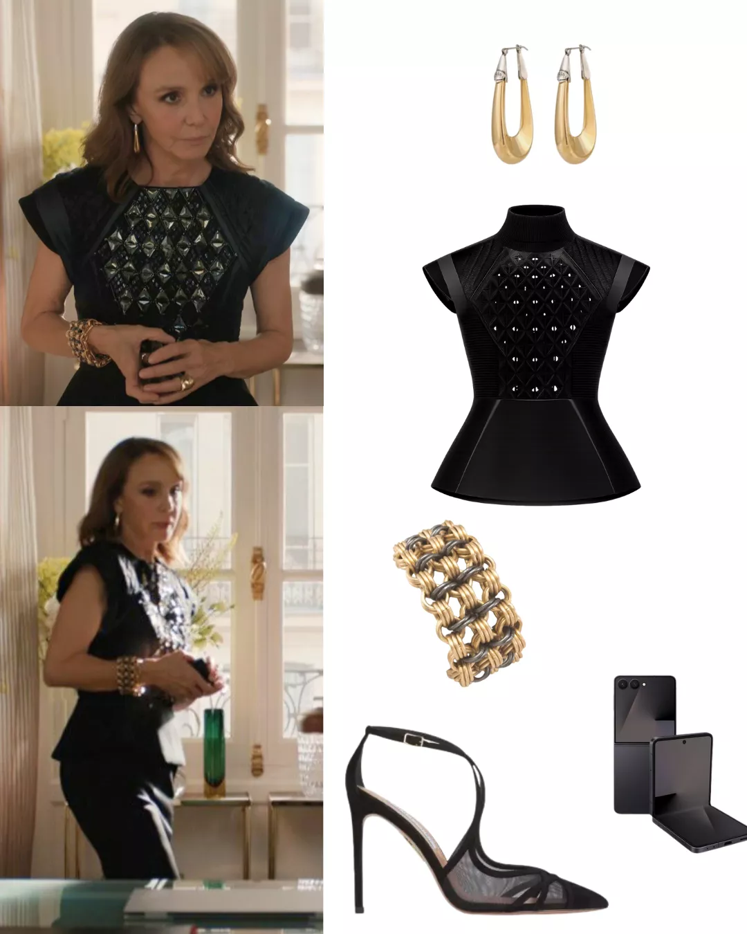 Sylvie’s black metallic quilted top