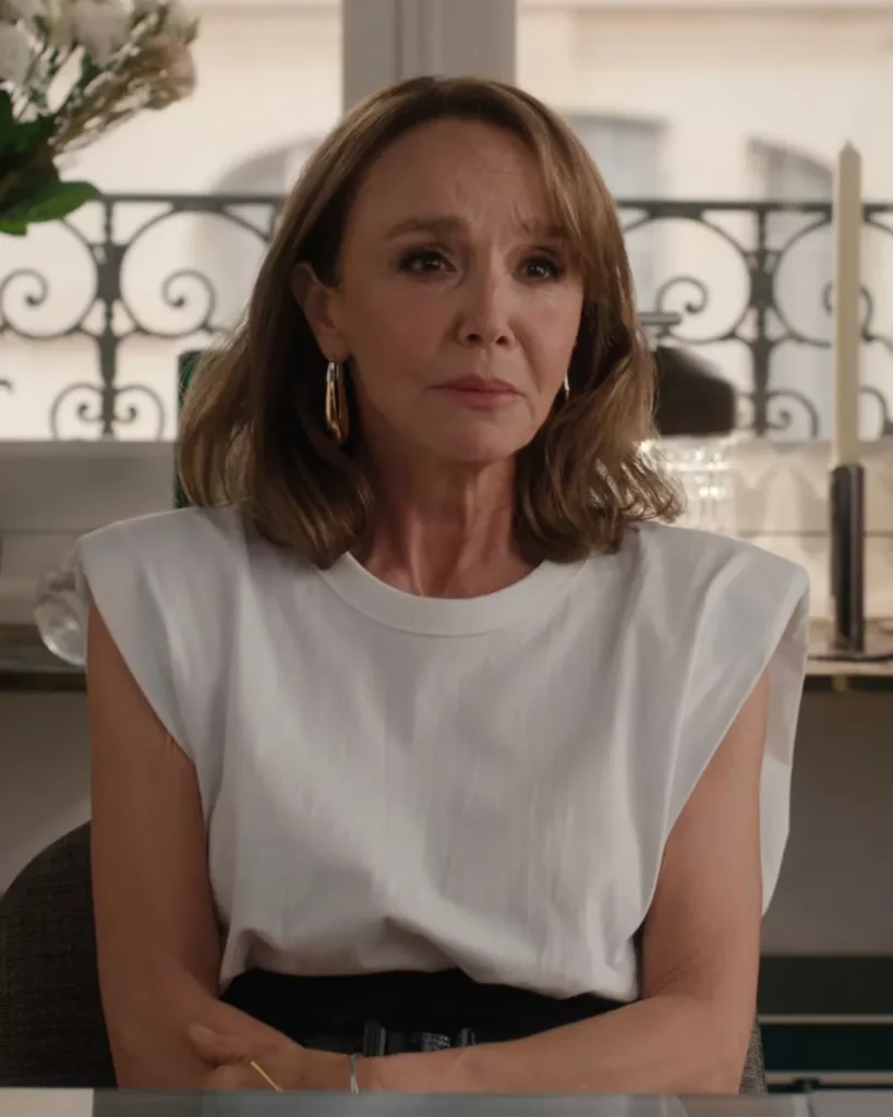 Sylvie’s white top gold necklace and earrings