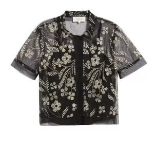 The Cotillion Embroidered Tulle Short Sleeve Button-Up Shirt