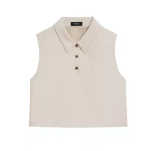 Theory Sleeveless Linen Cropped Polo Top