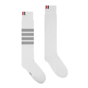 Thom Browne White Lightweight Cotton 4-Bar Mid Calf Socks