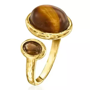 Tiger Eye and .30 Carat Smoky Quartz Toi et Moi Ring