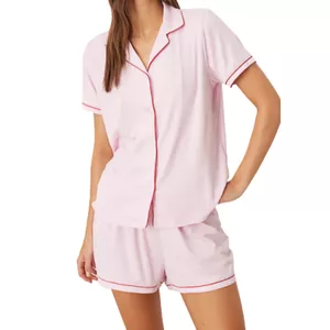 Urban Threads ribbed camp collar shorts pajama set