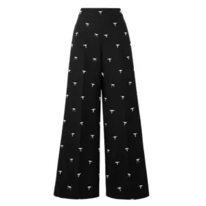 VALENTINO GARAVANI Bow-embellished wool and silk-blend twill wide-leg pants