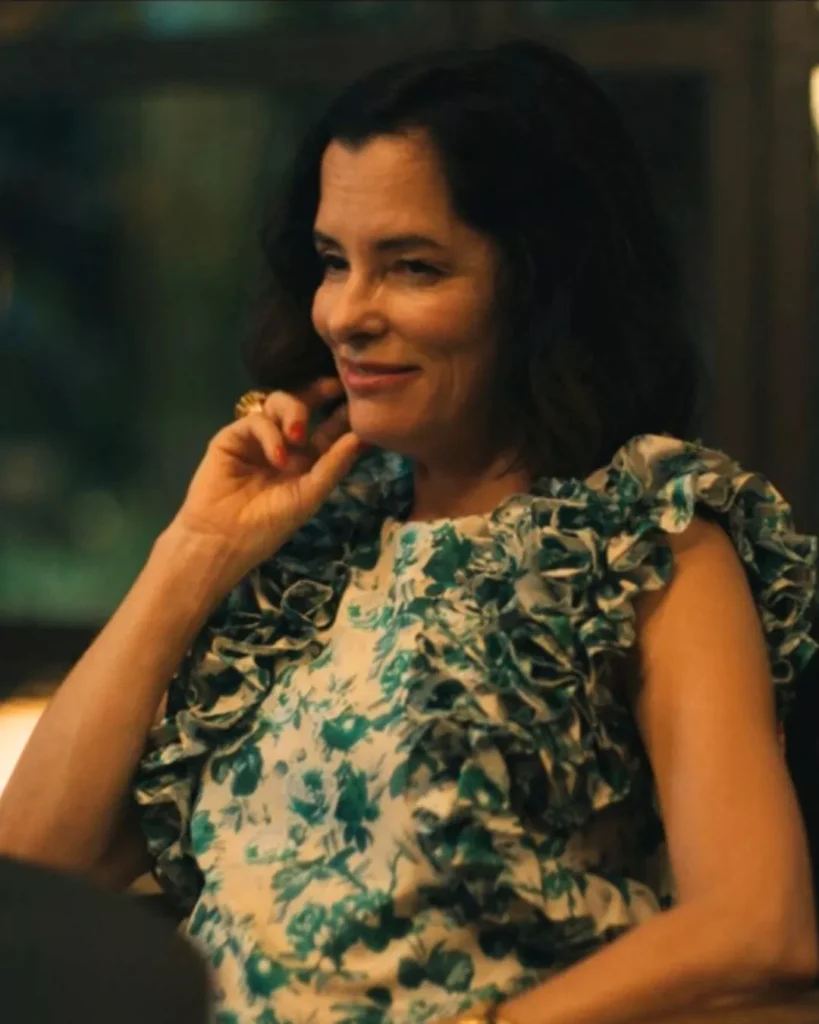 Victoria’s green floral ruffle sleeve dress