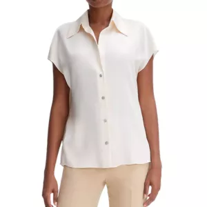Vince Silk Cap Sleeve Ruched Back Shirt