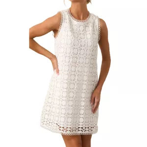 White Embroidered Eyelet Mini Shift Dress