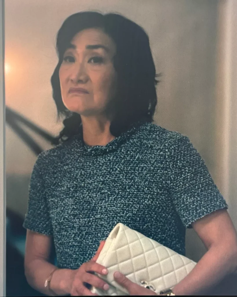 White Quilted Bag and Tweed Dress on Your Friends & Neighbors S01E05