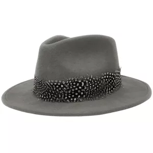 Wool Fedora Hat with Country Feather Wrap Trim